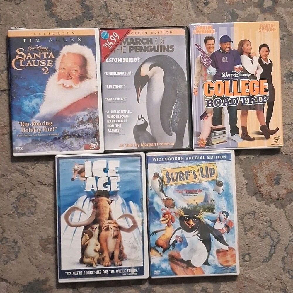 Family Kids DVD Lot Ice Age Surf's Up March of the Penguins Santa Clause 2